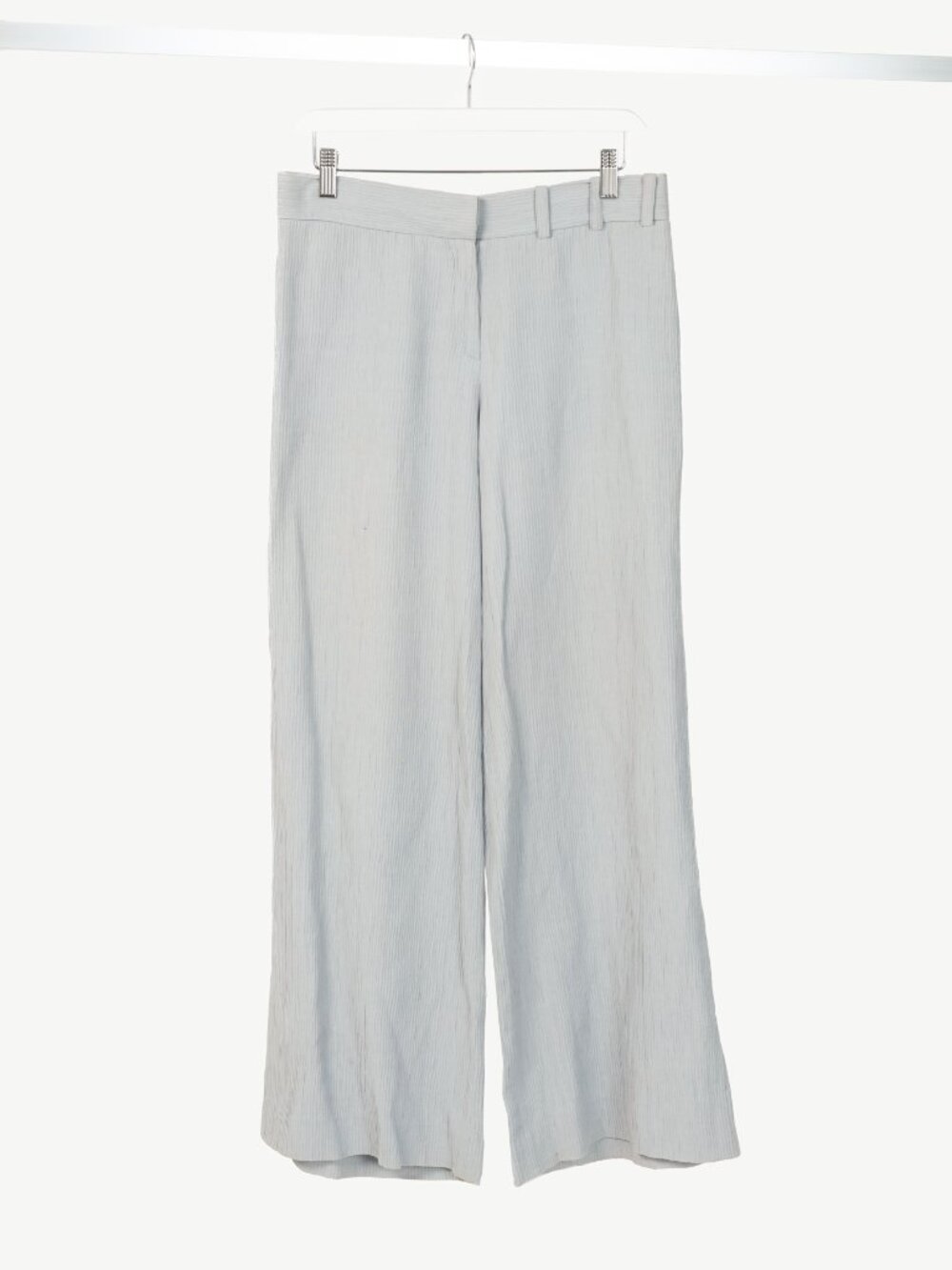 Armani Collezioni Bluish-Grey Cotton & Linen-Blend Textured Wide-Leg Trousers